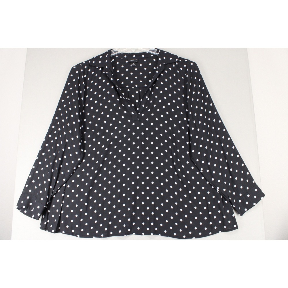 Torrid Blouse Polka Dot V-Neck Womens 1 Black White Polyester Workwear Preppy